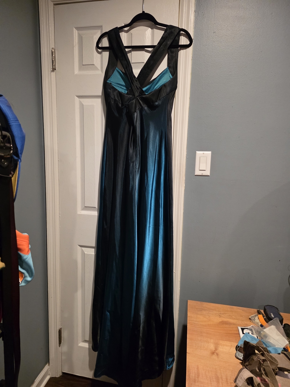 Onyx Nite Teal/black Ombre Satin Floor Length Dress